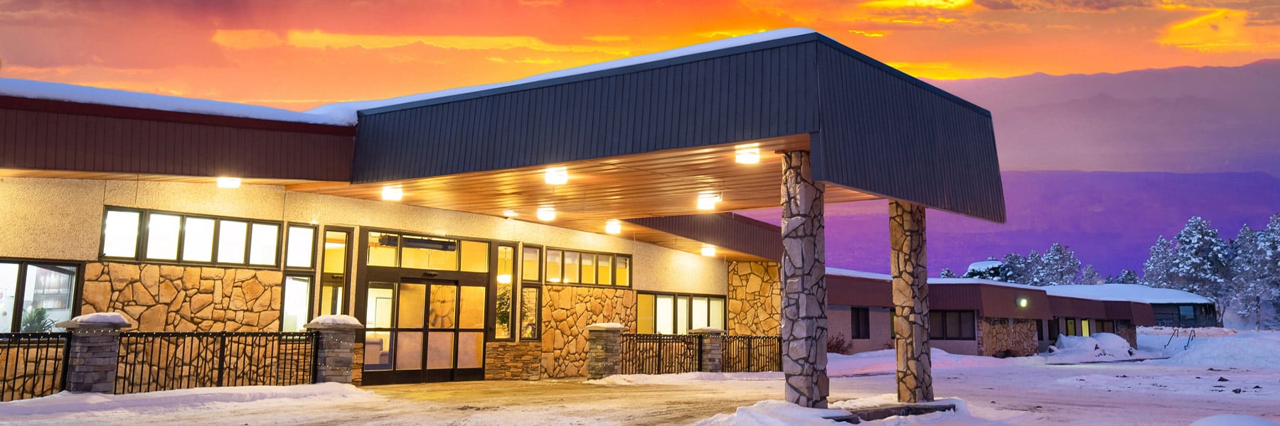 Night time view of the front of building at Copper Ridge Health and Rehab